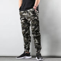纯棉春秋款弹力迷彩裤子男宽松耐磨松紧腰小脚裤工装裤潮牌工作裤 灰白【无弹力】4兜迷彩裤 【薄款】 M 165码 95-1