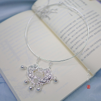 流云记[长安]汉服璎珞男女古风项链长命锁贾宝玉铃铛项圈简约款 银色(小号14厘米项圈)