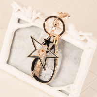 韩国汽车钥匙扣女精美流苏五角星创意小清新可爱情侣包包钥匙挂件 乳白色 1#黑色五角星4685
