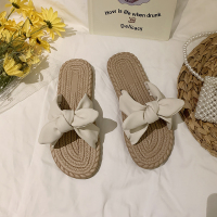网红仙气凉拖鞋女夏外穿2021年新款时尚法式平底蝴蝶结海边沙滩鞋 白色 35