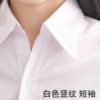 春夏特大码白衬衫女修身收腰V领竖条纹衬衣短袖职业OL长袖工作服 08白色[竖纹短袖]V领 S