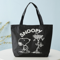 2021年新款帆布包女单肩包拉链买菜环保购物袋手提帆布袋夏季小众 黑色史努比 买2件送化妆包