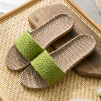 欧妃卡亚麻拖鞋女居家居夏季室内防滑家用情侣夏天木地板凉拖鞋男 亚麻 一字绿色 35/36(适合35-36脚)