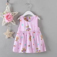 儿童夏天睡裙宝宝连衣裙夏季印花裙棉绸小女孩无袖A字裙女童装 粉色熊娃娃 80cm