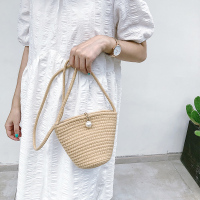 包包2020新款潮草编包编织女包水桶包沙滩包手机包单肩斜挎包小包 卡其色