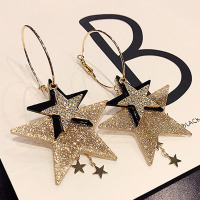 欧美夸张五角星耳环女气质大耳圈耳坠2021新款潮个性网红时尚耳饰 五角星大圈耳环 金色
