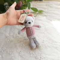长绒背带裤长耳兔钥匙扣圈链毛绒小兔子公仔情侣礼物书包包挂件女 糖糖熊15厘米粉色