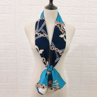 春秋冬季韩国小丝巾女士百搭长条围巾职业丝巾细窄小领巾纱巾装饰 蓝色之链