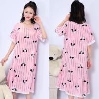 夏季棉绸长款睡裙女式卡通短袖孕妇连衣裙薄款人造棉女学生家居服 1805粉条米奇 L(体重110以内)
