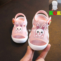 夏季女宝宝透气帆布鞋子0-1-2岁3婴幼儿凉鞋软底防滑女童公主布鞋 A-33(小兔子)粉色 实心底 21码内长约14cm