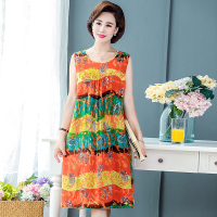 绵绸连衣裙夏季中长款休闲宽松妈妈装无袖大码裙子家居服女士睡衣 日阳当照 2XL