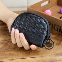 2021新款时尚编织拉链零钱包女士短款小钱包韩版硬币包钥匙包卡包 黑色