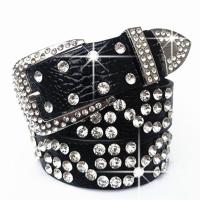 水钻镶嵌女士皮带带钻腰带女时尚装饰韩版百搭宽水钻镶嵌裤带百搭 大S黑色