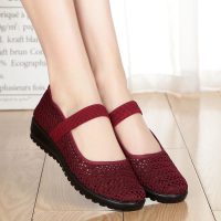 老北京布鞋女网鞋夏老人休闲奶奶鞋中老年妈妈鞋凉鞋防滑平底网鞋 1715酒红 34