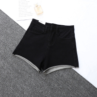 牛仔裤女宽松夏装2021新款韩版基础弹力高腰百搭卷边学生短裤热裤 黑色 S