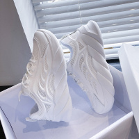 网面镂空透气老爹鞋子女ins潮2021年新款运动女鞋小白休闲跑步鞋 白色- 35