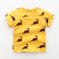 宝宝纯棉短袖T恤婴儿女童夏装薄款童装0岁1男童上衣3小童半袖儿童 巧克力色 黄全恐龙 73CM(肩扣)