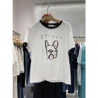 短袖t恤女2021夏季新款韩版ins潮撞色小狗印花宽松百搭可爱上衣服 白色 M