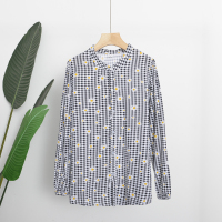 夏季百搭人造棉长袖开衫女大码衬衣韩版宽松立领绵绸外搭防晒上衣 小格子花 5XL (145-165斤)