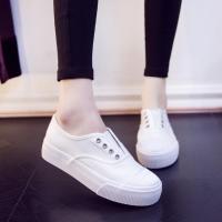 韩版帆布鞋女春季百搭厚底增高一脚蹬懒人鞋学生平底休闲小白鞋女 白色 35