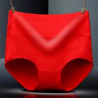 本命年女内裤女士大红色纯棉抗菌高腰结婚属牛收腹三角短裤鼠年女 纯棉纯色1条 小码M(建议80-115斤)