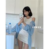 无袖t恤女2021夏季新款小个子设计感显瘦抽绳修身背心包臀连衣裙 白色 M