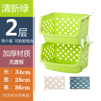 带滚轮厨房置物架多层落地塑料果蔬筐家用品玩具整理收纳架菜篮子 北欧绿2层【无盖板】【无滚轮】