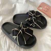 喜叔 仙女风蝴蝶结拖鞋女2021新款夏季外穿时尚百搭厚底凉拖ins潮 黑色 36-37(适合35-36的脚)