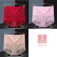 高腰蕾丝内裤女性惑舒适憾激情情调收小肚子女士收腹提臀夏季薄款 酒红+粉色+肤色 M 80-100斤