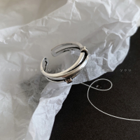 复古做旧开口关节戒指女ins冷淡风小众设计男潮时尚个性嘻哈指环 多层线条戒