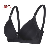 薄款全棉90b纯色光面文胸无钢圈胸罩聚拢中老年妈妈内衣女士舒适 黑色 34/75B