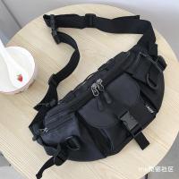 韩国日系ins工装胸包男原宿韩版百搭斜挎包女潮牌学生骑行腰包 黑色