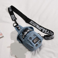 可爱小包包女2021新款网红牛仔帆布斜挎胸包ins潮酷女学生单肩包 浅蓝色 单包