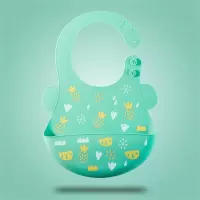 宝宝吃饭围兜防水硅胶围嘴儿童饭兜婴幼儿超软大号口水兜防脏神器 tiffany绿(防水易携带)
