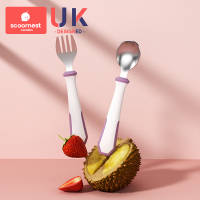 宝宝学吃饭训练勺子婴幼儿训练辅食弯头叉勺一岁儿童餐具套装 沃弗尔紫A1