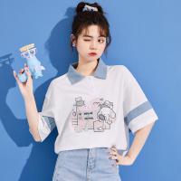 2021新款日系韩版卡通印花短袖白T恤女学生纯棉保罗上衣夏 白色 S 95斤以下