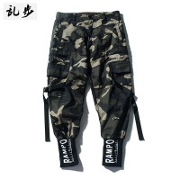 夏季迷彩束脚裤日系潮牌工装裤韩版原宿宽松ins哈伦裤潮流男裤子 军绿色 S