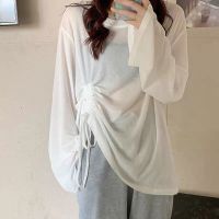 防晒罩衫冰丝ins长袖t恤女2021夏季薄款外穿透视网纱韩风chic上衣 白色 M