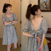 2021夏新款大码宽松遮肚子连衣裙洋气减龄复古露背雪纺裙子胖妹妹 黑白豹纹 M[建议80-100斤]