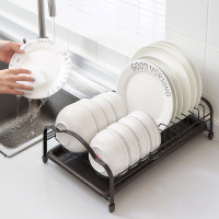 家用双层水槽沥水架 厨房铁艺带水盘碗架碗筷碟子餐具收纳置物架j
