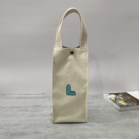 新款印花水杯袋便携纯棉帆布手提袋日韩版轻便休闲小方包小号伞袋 米白色花瓶