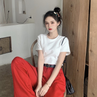 夏装2021新款糖果色t恤女短袖学生宽松潮韩范ins半袖打底衫上衣服 白色 M