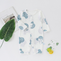 夏季婴儿连体睡衣竹纤维超薄长袖新生儿空调服男宝宝透气夏天哈衣 长袖泰迪熊竹纤维（两用裆） 59cm