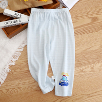 超薄透气!竹节棉儿童打底裤 男女宝宝纯棉薄款居家空调睡裤 秋裤 竹节棉长裤 蓝底警车 80码,身高80cm左右,两用裆