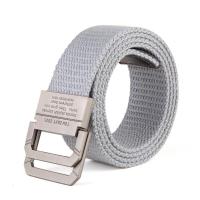 帆布腰带男士双环扣皮带 青少年学生时尚加长腰带 女户外牛仔裤带 灰色 105cm