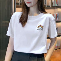 香芋紫色纯棉短袖t恤女薄款夏季2021年新款上衣宽松韩版百搭女装 边边彩虹白色 S