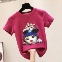 品牌折扣女装重工亮片短袖t恤女欧洲站2021夏新款半袖纯棉上衣ins 批发价500件起 19 2XL[建议130-145