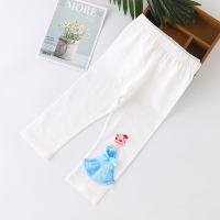 女童纯棉修身弹力外穿长裤夏季薄款儿童小女孩宝宝春秋卡通打底裤 白色-蓝爱莎(7分裤) 100cm