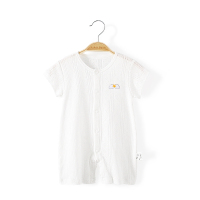 婴儿短袖连体衣夏季薄款新生儿衣服哈衣男女宝宝爬服夏 白色(有胸标) 66cm