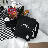 男生小挎包韩版百搭单肩包女休闲简约斜挎包帆布背包学生日系包包 黑色 无挂件